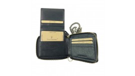 VCR8M Via Condtti Full Grain Leather Wallet with Metal Chain RFID PROTECTED-Black